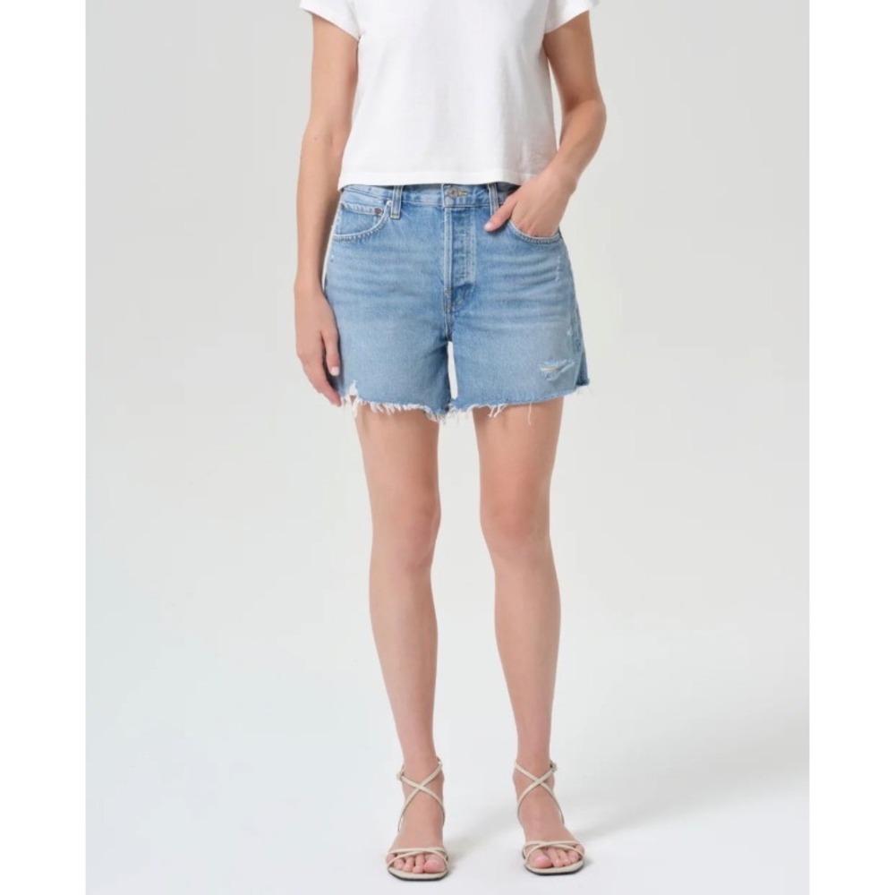AGOLDE | Parker Long Denim Shorts 25/o Blue Distressed High Rise A9010-811